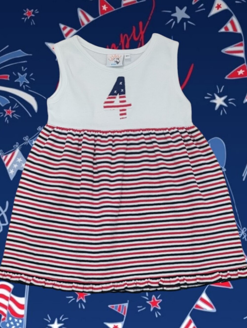 Luigi Kid's Girl's "4" Red White and Blue Striped Sleeveless Pullover Dress